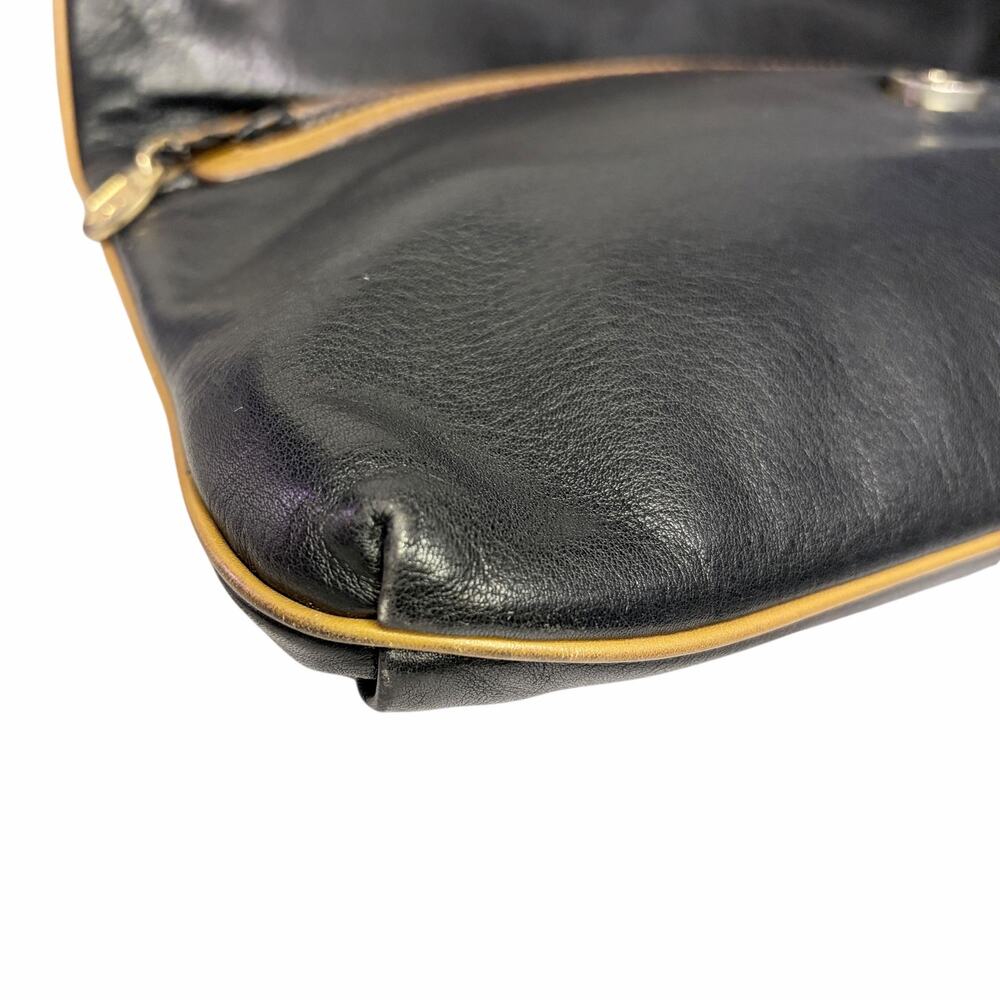 Vintage Celine Black Leather Foldover Clutch Tan Crest Logo Gold Hardware - Picture 9 of 12